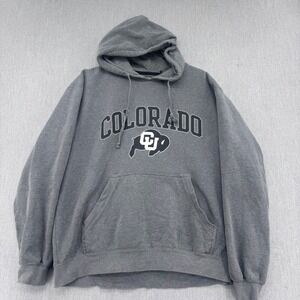Colorado Buffaloes Hoodie Mens Large Gray NCAA Big Cotton Pullover Cropped Fit